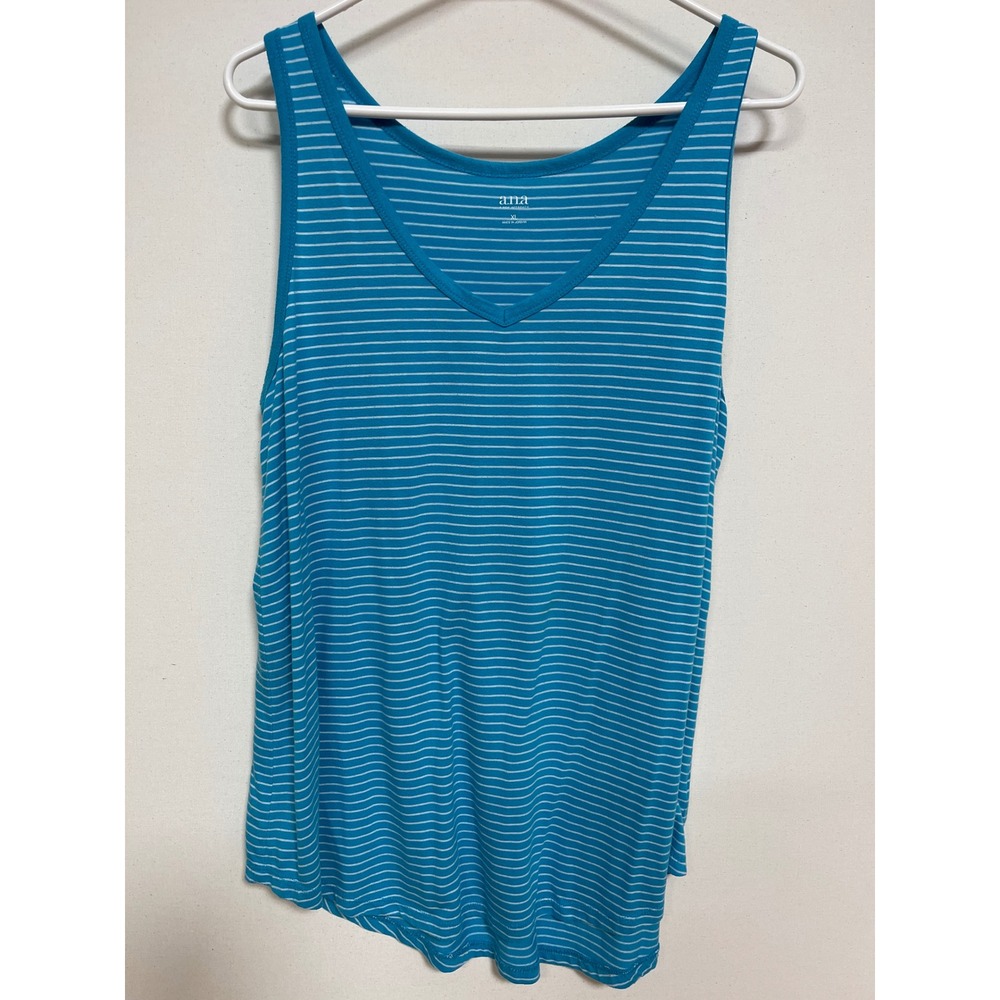 a.n.a A New Approach Womens XL Blue White Striped V-Neck Tank Top Sleeveless